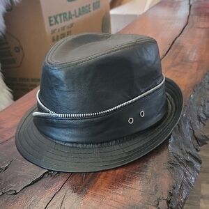 Men's Black Leather Hat